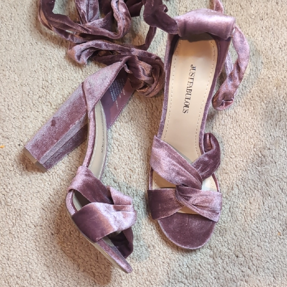 JustFab Mauve Velvet Heeled Sandals